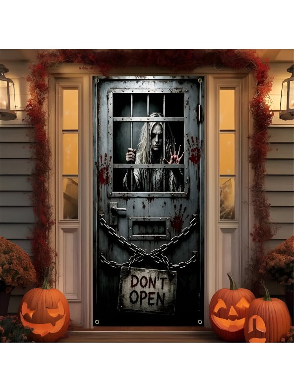Halloween Door Cover, Scary Halloween Front Door Cover for Decorations